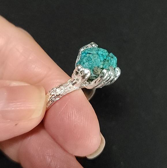 Turquoise raw natural nugget with Pyrite squares sterling ring sz7 - Picture 7 of 14